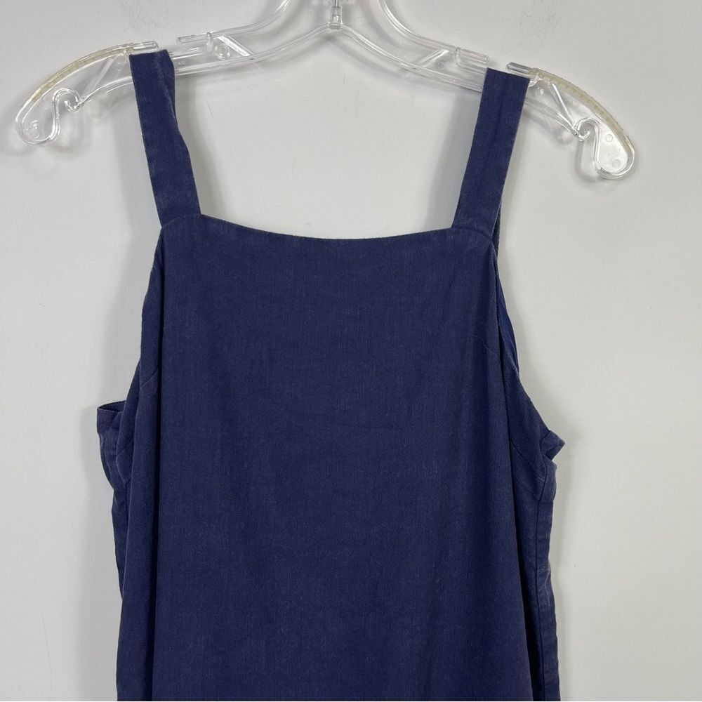 Hoodlamb Lagenlook High Low Minimalist Hemp Dress Adjustable Strap Tie Navy L - Picture 5 of 12